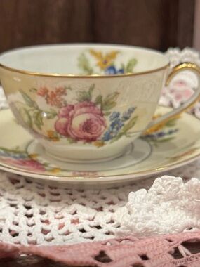 Vintage Theodore Haviland Limoges France "Nosegay” Tea Cup and Saucer 1